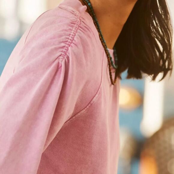 Boho Indie Anthropologie Rose-Dyed Ruched Sweatshirt Cozy French Terry (XS) - Picture 7 of 8